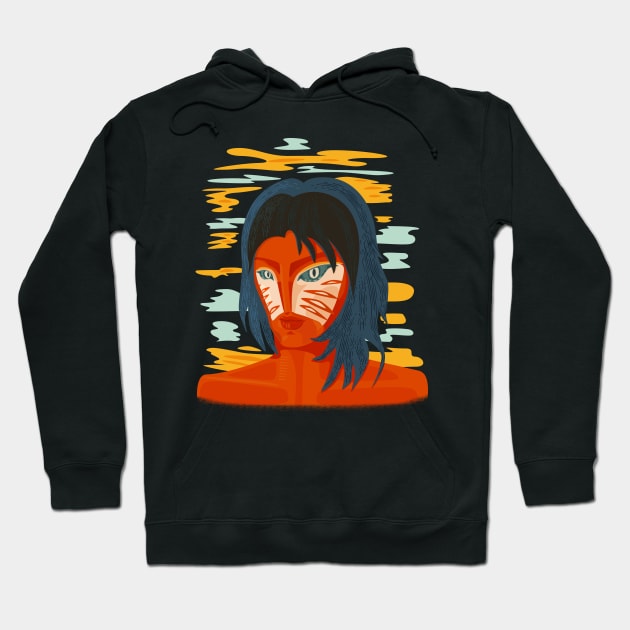 Orange Alien Girl Portrait Hoodie by Boriana Giormova